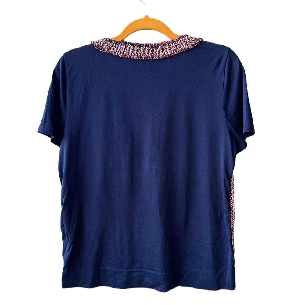J. Crew Women’s Navy Mixed Media Tweed Short Sleeve Office Top. Sz S